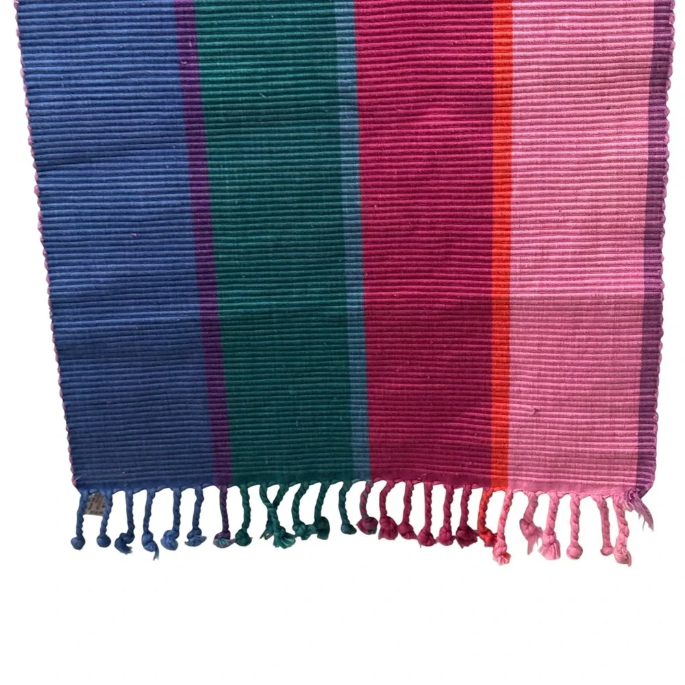 Pier 1‎ Imports Multi Color Striped Cotton Table Runner 14x72 Boho Fringe VTG